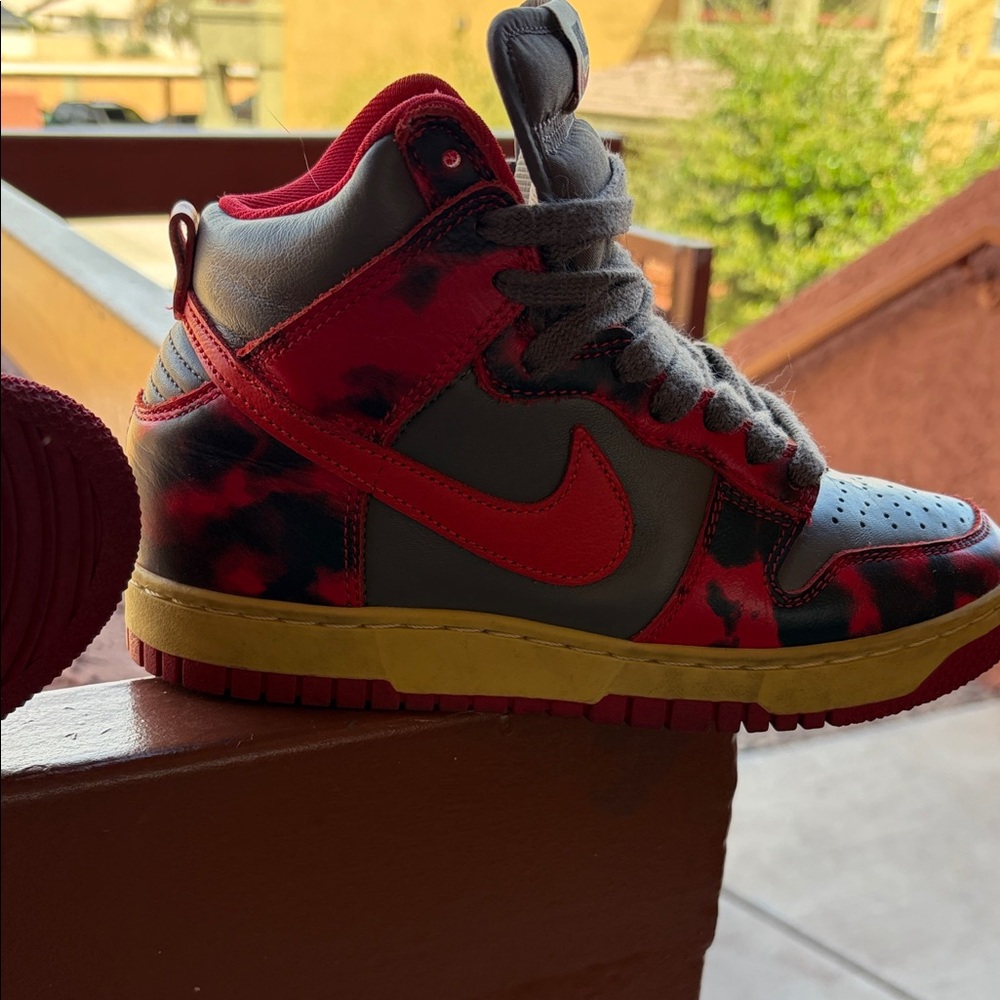 Nike Dunk High Red Tie-Dye with Gray Panels